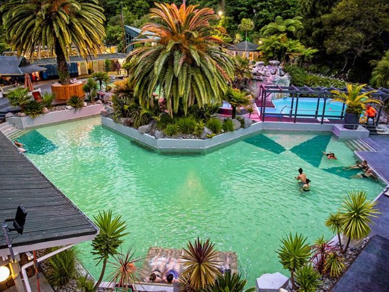 Relax in the hot pools at Taupo DeBretts