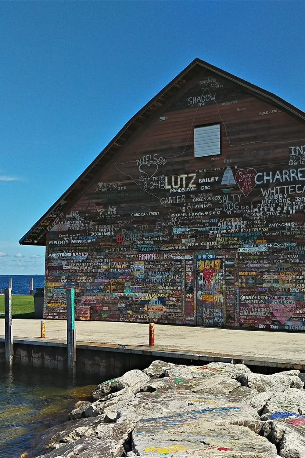 Painted Anderson Dock warehouse in Ephraim