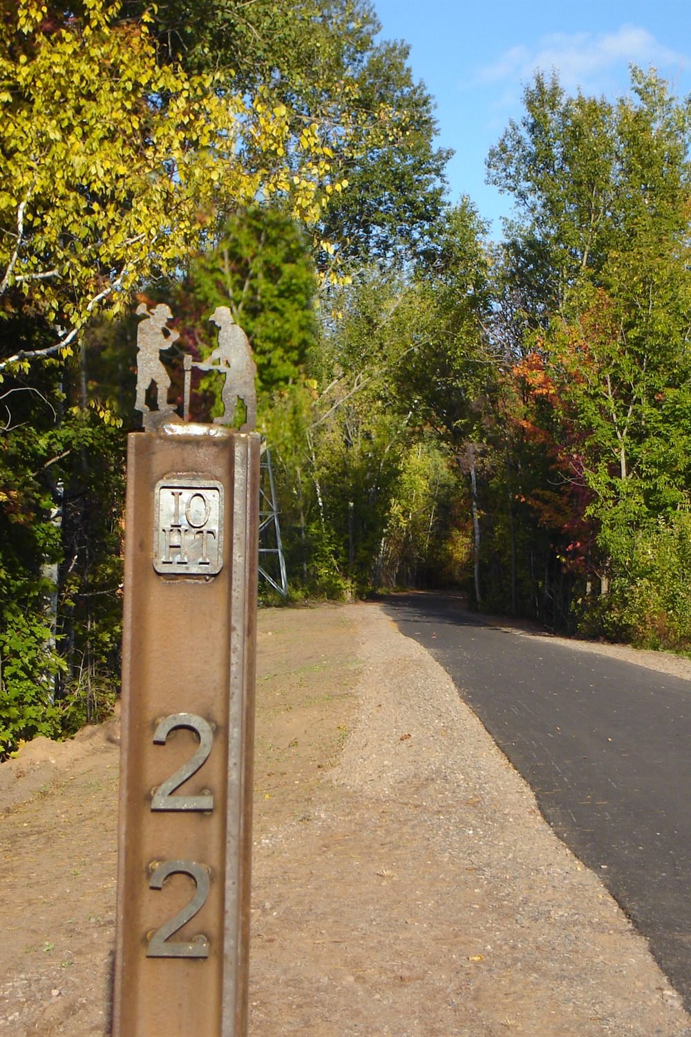 Mile 22 marker on the Iron Ore Heritage Trail in Michigan